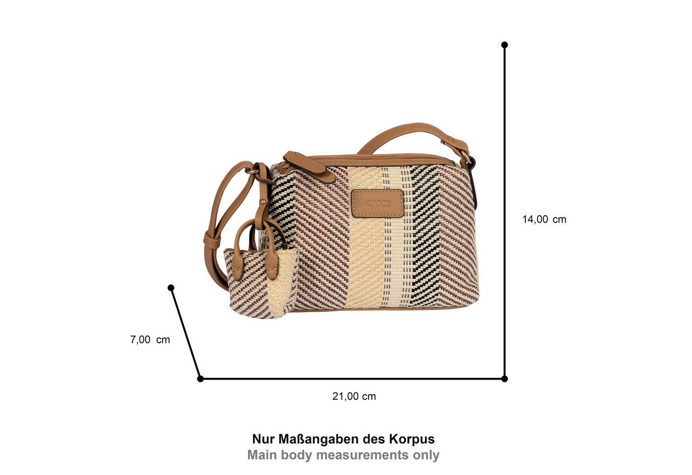 Gabor Handtasche Granada Denada (Set, 2-tlg., Highlight: Mini-Me-Shopper-Anhänger für Lippenbalsam & Tücher), sommerlich gestreiftem Bast & glattes Lederimitat  – Bild 5 von 5
