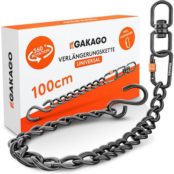 Gakago Deckenhaken Verlängerungskette, als Hängesessel Kette, Schaukel Verlängerung, Boxsack Halterung, (Extra Starke Stahlkette mit S-Haken, Drehwirbel und Kar