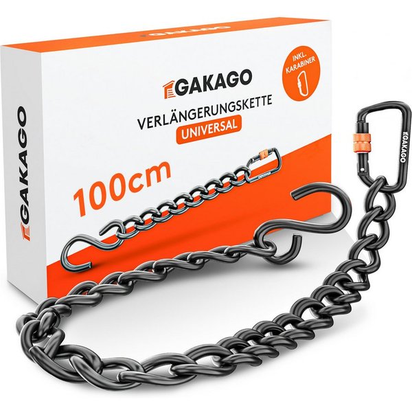 Gakago Deckenhaken Verlängerungskette, als Hängesessel Kette, Schaukel Verlängerung, Boxsack Halterung, (Extra Starke Stahlkette mit S-Haken, Drehwirbel und Kar