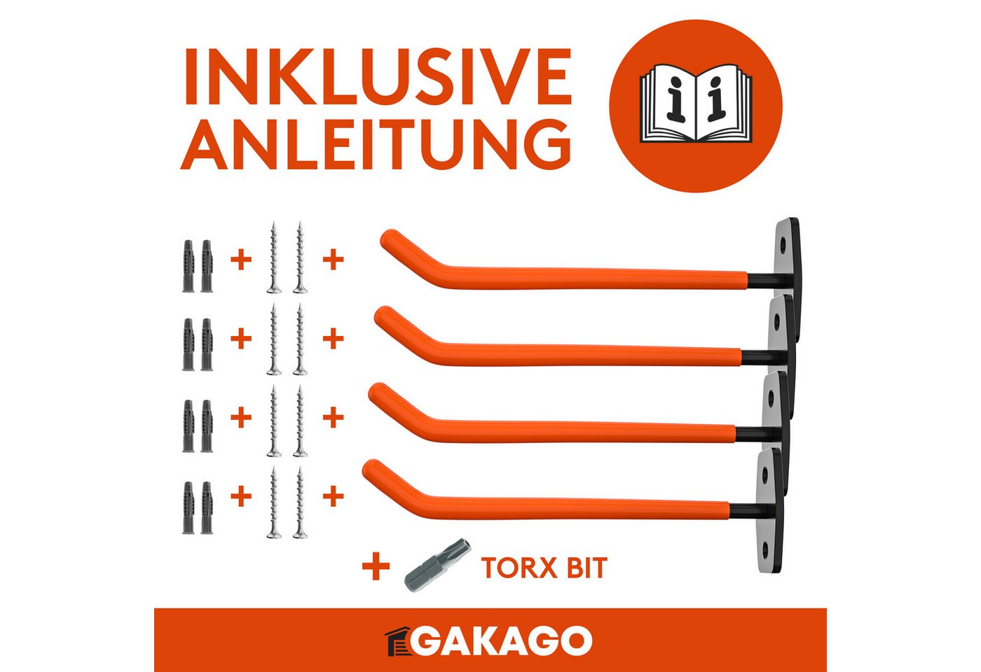 Gakago Reifen-Wandhalterung, (4-tlg., für Autoreifen & Felgen, - Extra lang inkl. Schrauben & Dübel mit Montageanleitung) – Bild 2 von 5