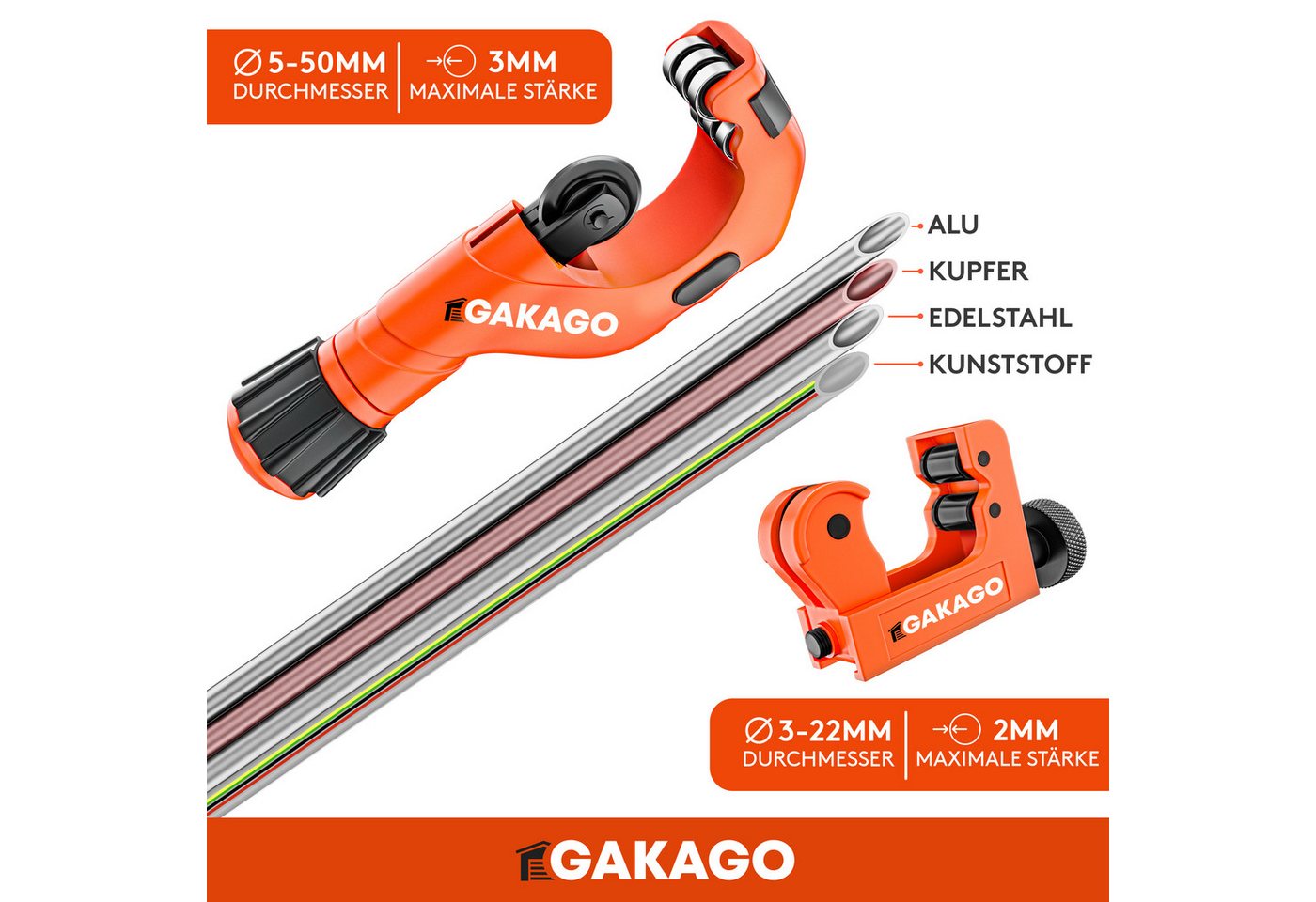 Gakago Rohrschneider, (Set), mit Entgrater für alle gängigen Metalle und Kunststoffe – Bild 2 von 5