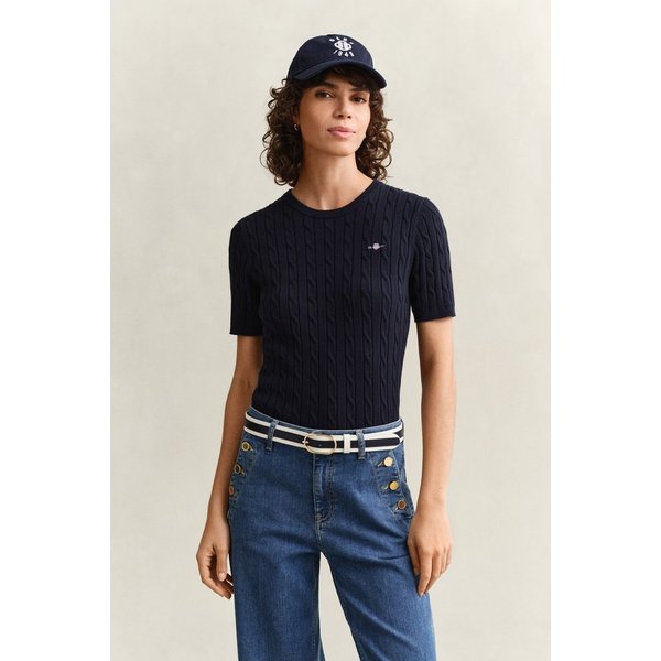 Gant Kurzarmpullover STRETCH COTTON CABLE Slim fit mit Rundhalsausschnitt