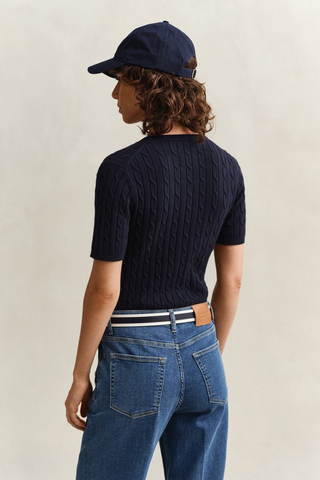 Gant Kurzarmpullover STRETCH COTTON CABLE Slim fit mit Rundhalsausschnitt – Bild 3 von 5