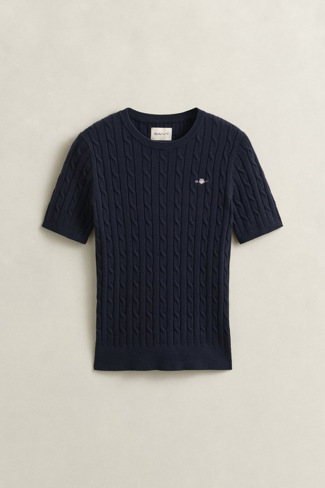 Gant Kurzarmpullover STRETCH COTTON CABLE Slim fit mit Rundhalsausschnitt – Bild 5 von 5