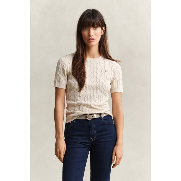 Gant Kurzarmpullover STRETCH COTTON CABLE Slim fit mit Rundhalsausschnitt