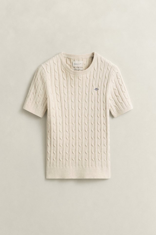 Gant Kurzarmpullover STRETCH COTTON CABLE Slim fit mit Rundhalsausschnitt – Bild 5 von 5