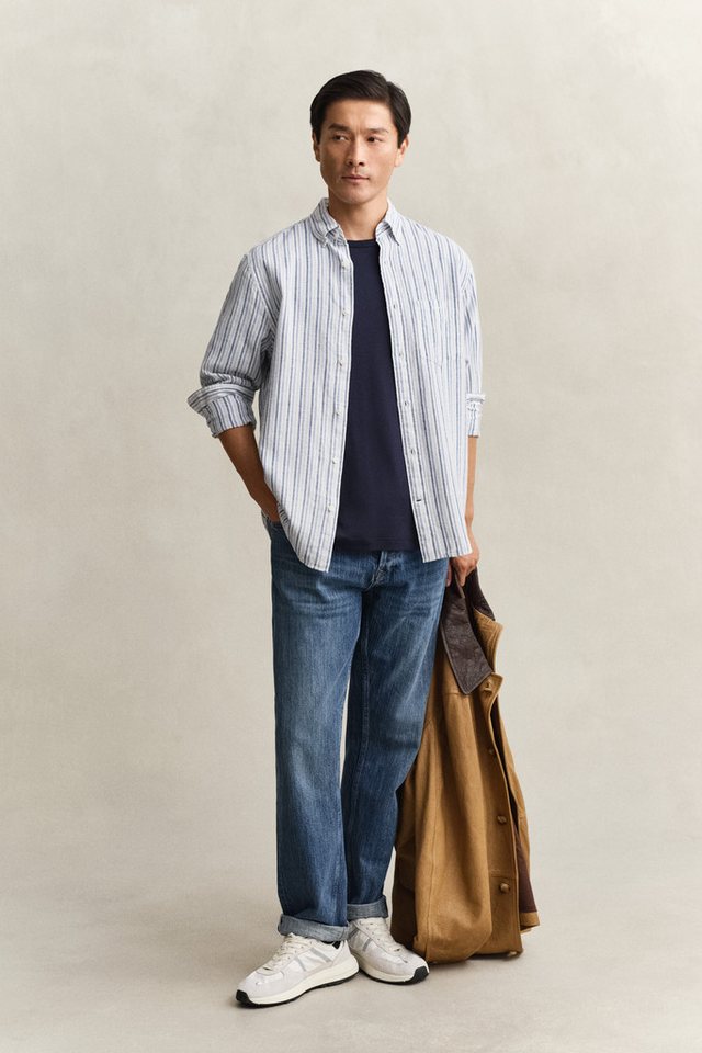 Gant Langarmhemd REGULAR COTTON LINEN STRIPE Regular fit mit Button-Down-Kragen – Bild 4 von 5