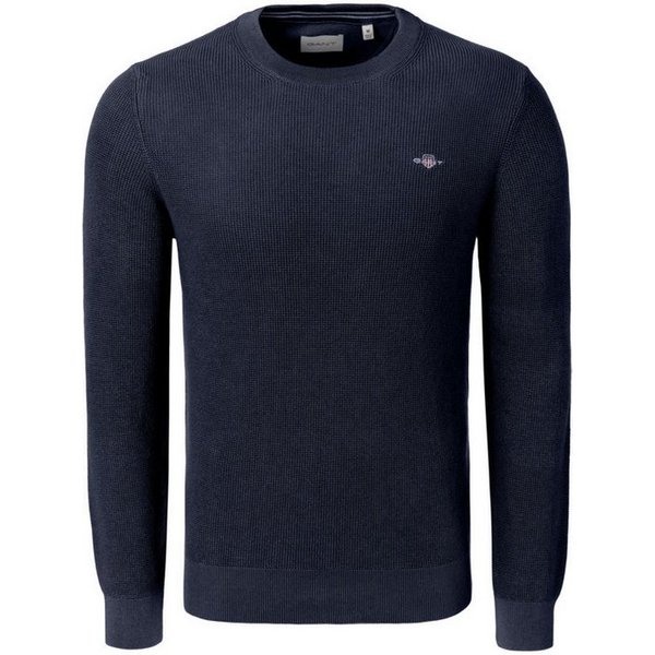 Gant Rundhalspullover Micro Textured Cotton C-Neck Herren Hoodie, Sweatshirt, Pulli, Strickpullover, Hoody
