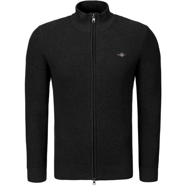 Gant Strickjacke Micro Textured Cotton Zip Herren Sweatjacke, Feinstrickjacke, Grobstrickjacke, Wolljacke, Cardigan