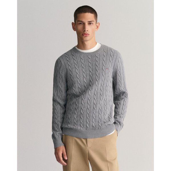 Gant Strickpullover COTTON CABLE C-NECK mit Wappen-Logostickerei auf der Brust