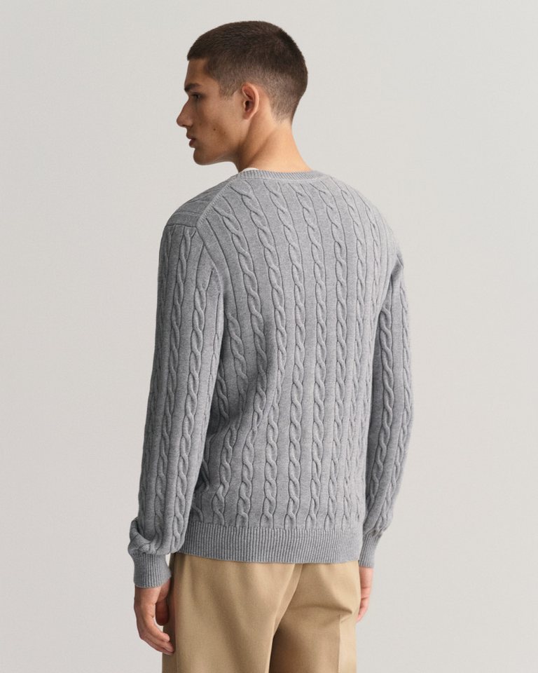 Gant Strickpullover COTTON CABLE C-NECK mit Wappen-Logostickerei auf der Brust – Bild 2 von 5