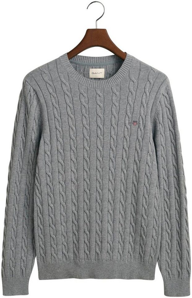 Gant Strickpullover COTTON CABLE C-NECK mit Wappen-Logostickerei auf der Brust – Bild 5 von 5