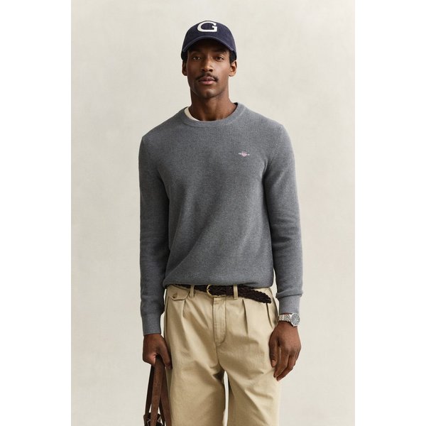 Gant Strickpullover MICRO TEXTURED COTTON C-NECK Regular fit mit Rundhalsausschnitt