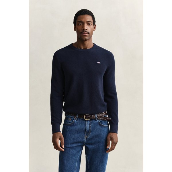Gant Strickpullover MICRO TEXTURED COTTON C-NECK Regular fit mit Rundhalsausschnitt