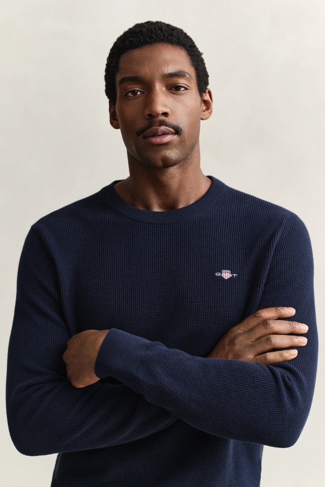 Gant Strickpullover MICRO TEXTURED COTTON C-NECK Regular fit mit Rundhalsausschnitt – Bild 3 von 5