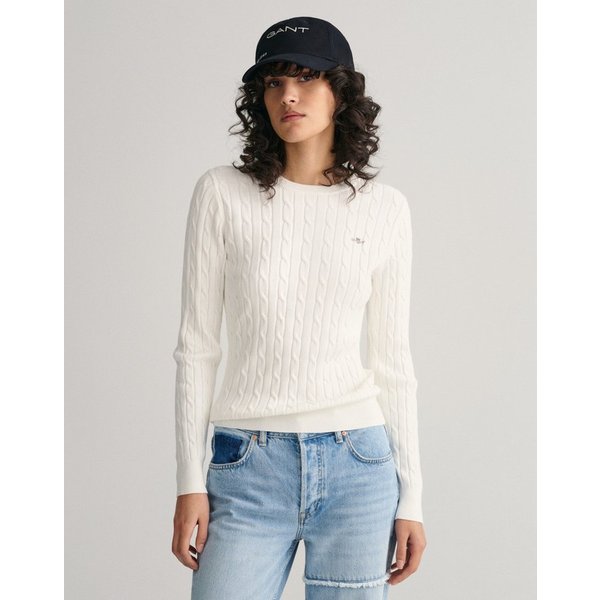 Gant Strickpullover STRETCH COTTON CABLE C-NECK mit Logostickerei auf der Brust