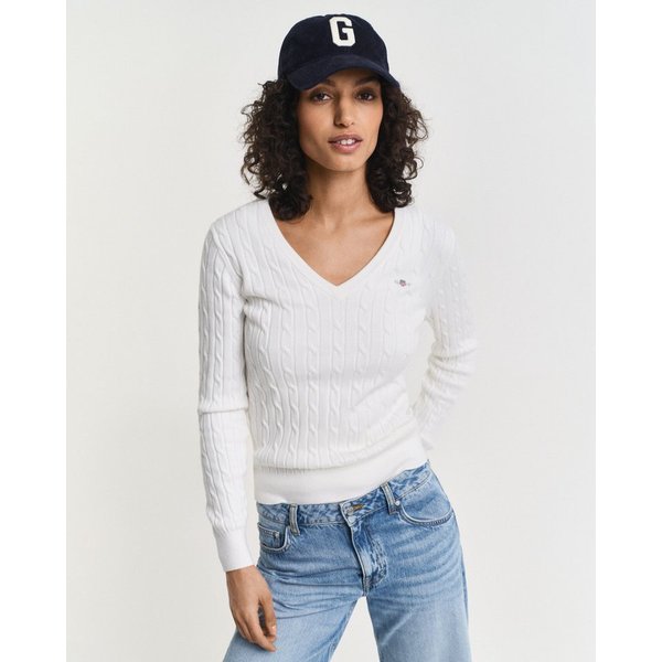 Gant Strickpullover STRETCH COTTON CABLE V-NECK mit Logostickerei auf der Brust