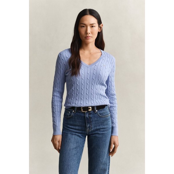 Gant Strickpullover STRETCH COTTON CABLE V-NECK mit Logostickerei auf der Brust