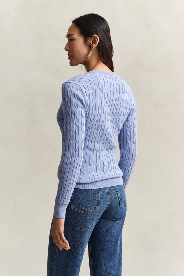 Gant Strickpullover STRETCH COTTON CABLE V-NECK mit Logostickerei auf der Brust – Bild 3 von 5