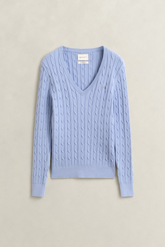 Gant Strickpullover STRETCH COTTON CABLE V-NECK mit Logostickerei auf der Brust – Bild 5 von 5