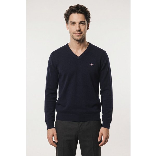Gant V-Ausschnitt-Pullover SUPERFINE LAMBSWOOL V-NECK regular fit aus reiner Wolle, gerippte Abschlüsse