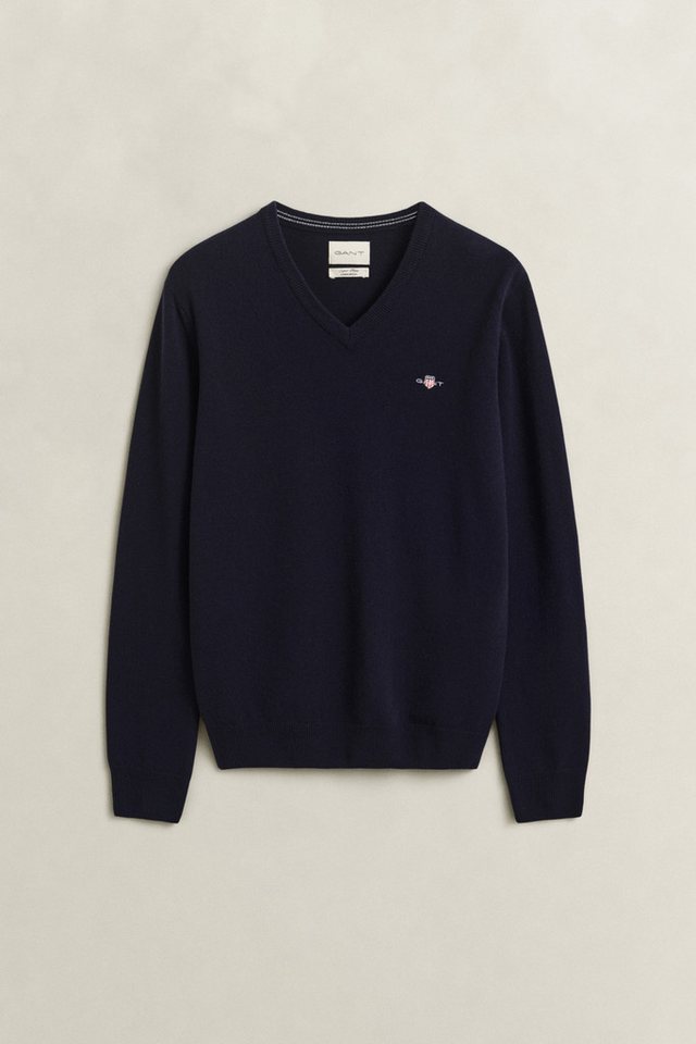 Gant V-Ausschnitt-Pullover SUPERFINE LAMBSWOOL V-NECK regular fit aus reiner Wolle, gerippte Abschlüsse – Bild 2 von 2