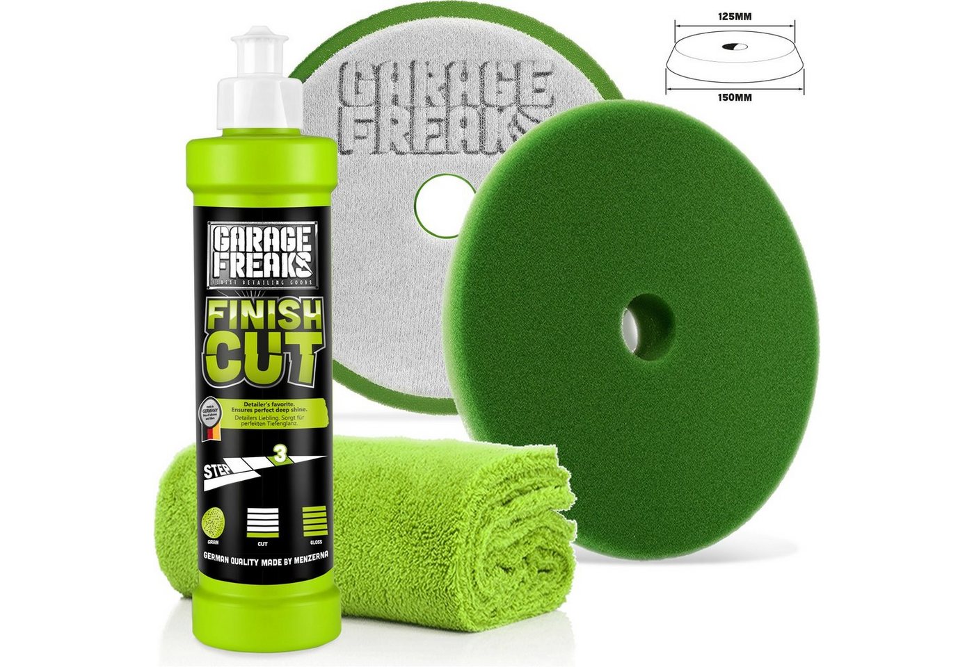 Garage Freaks Politur - Heavy Cut, Medium Cut, Finish Cut, Carnauba Versiegelung Autopolitur (9 St), Auto Polier Zubehör Set – Bild 4 von 5