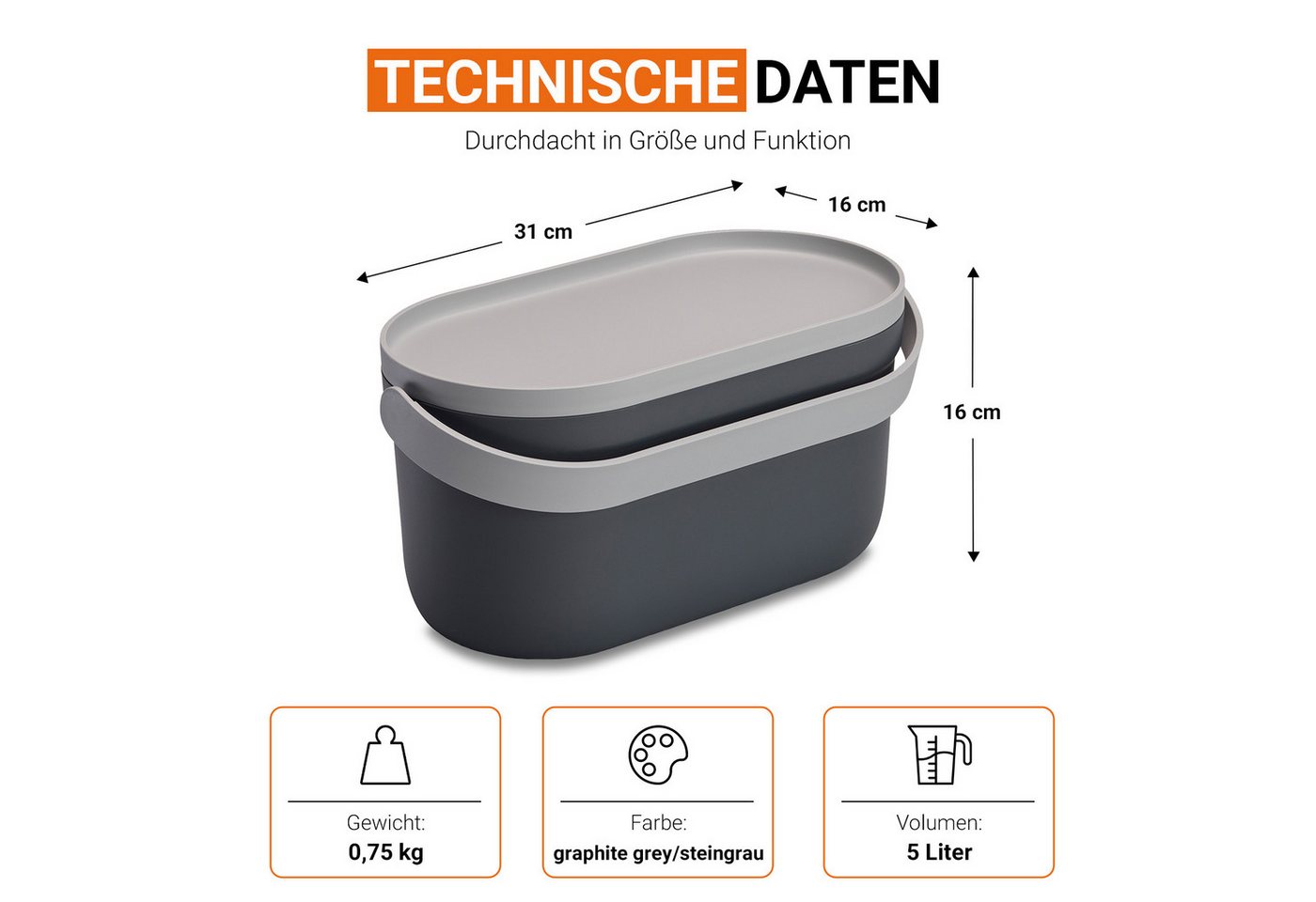 GARANTIA Biomülleimer NOVA Biomülleimer 5 Liter graphite grey / steingrau – Bild 3 von 5