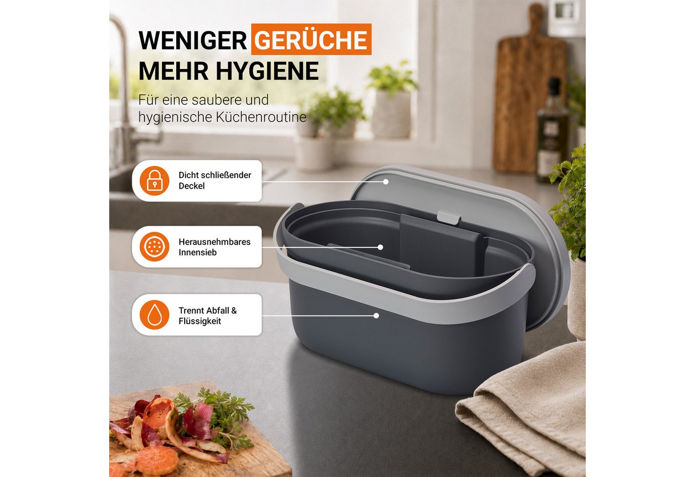 GARANTIA Biomülleimer NOVA Biomülleimer 5 Liter graphite grey / steingrau – Bild 4 von 5