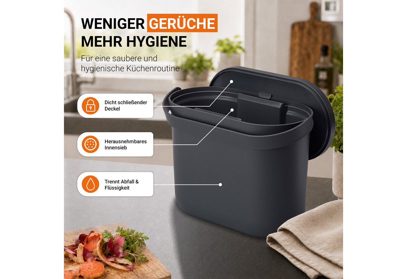 GARANTIA Biomülleimer NOVA Biomülleimer 8 Liter graphite grey – Bild 4 von 5