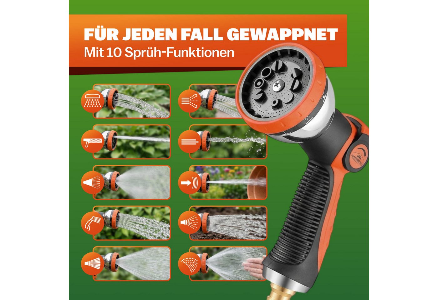 Gardebruk Bewässerungsschlauch, 7,5m 3fach Latexkern Vollmessing Adapter 1/2" 3/4" Zoll Tasche Schwarz – Bild 4 von 5