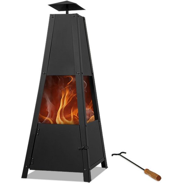 Gardebruk Feuerschale, Terrassenofen für Draussen Metall mit Abdeckung Schürhaken Holz 102cm