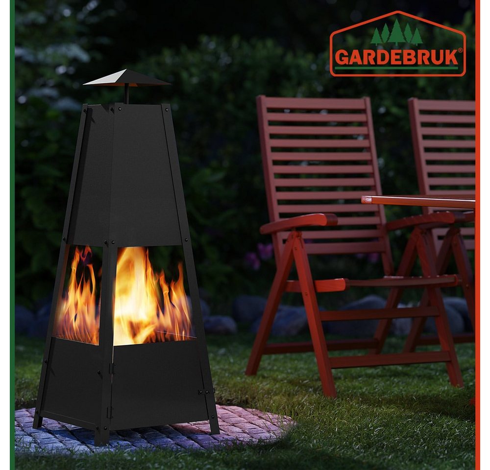 Gardebruk Feuerschale, Terrassenofen für Draussen Metall mit Abdeckung Schürhaken Holz 102cm – Bild 2 von 5