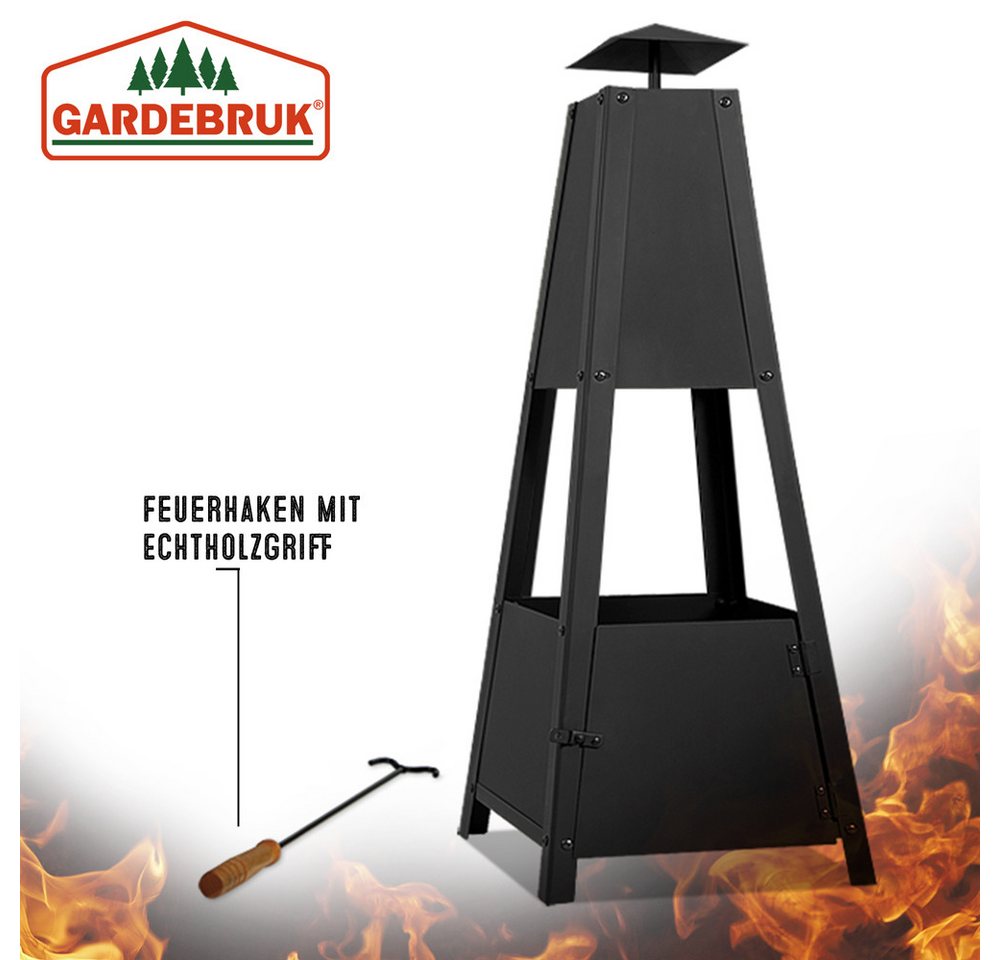 Gardebruk Feuerschale, Terrassenofen für Draussen Metall mit Abdeckung Schürhaken Holz 102cm – Bild 4 von 5
