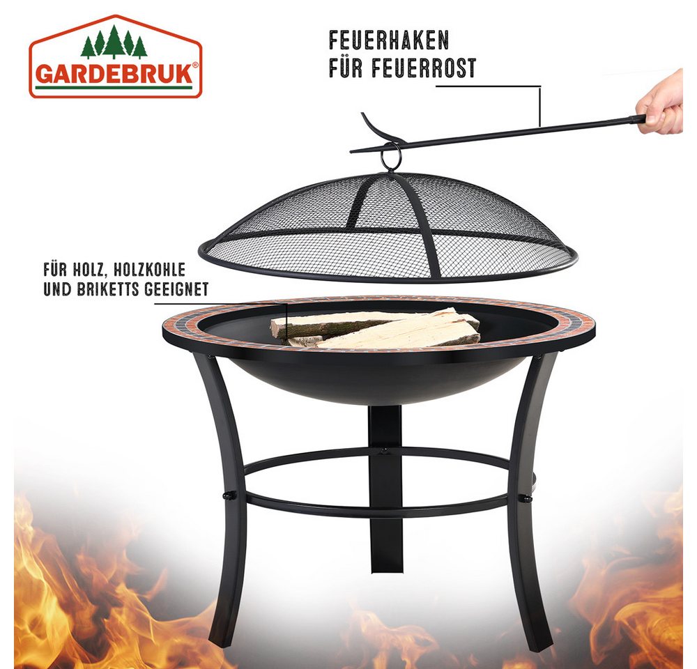 Gardebruk Feuerschale Fuoco, Feuerkorb Garten Funkenschutz Abdeckung Rost Ø76cm Mosaik Grill – Bild 4 von 5