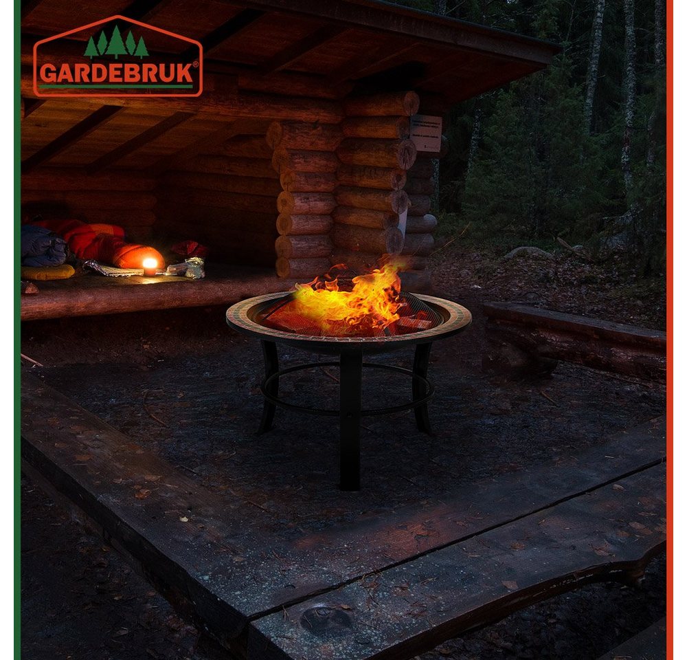 Gardebruk Feuerschale Fuoco, Feuerkorb Garten Funkenschutz Abdeckung Rost Ø76cm Mosaik Grill – Bild 5 von 5