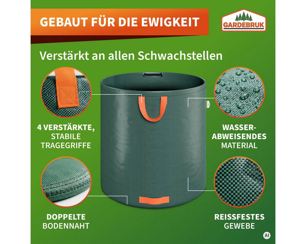 Gardebruk Gartensack, (2-tlg), Gartenabfallsack 2x500 Liter 50 kg Belastbarkeit stabil robust – Bild 3 von 5