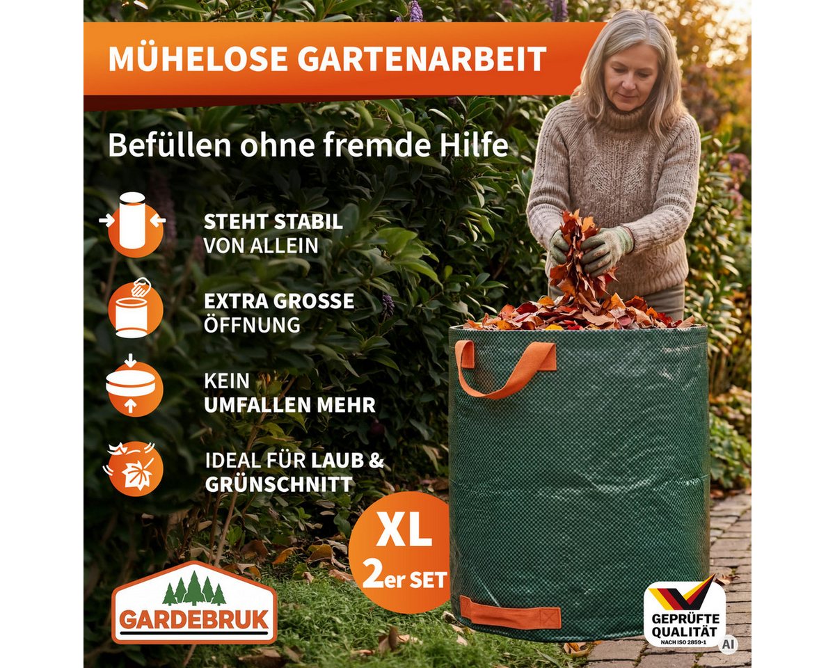 Gardebruk Gartensack, (2-tlg), Gartenabfallsack 2x500 Liter 50 kg Belastbarkeit stabil robust – Bild 4 von 5