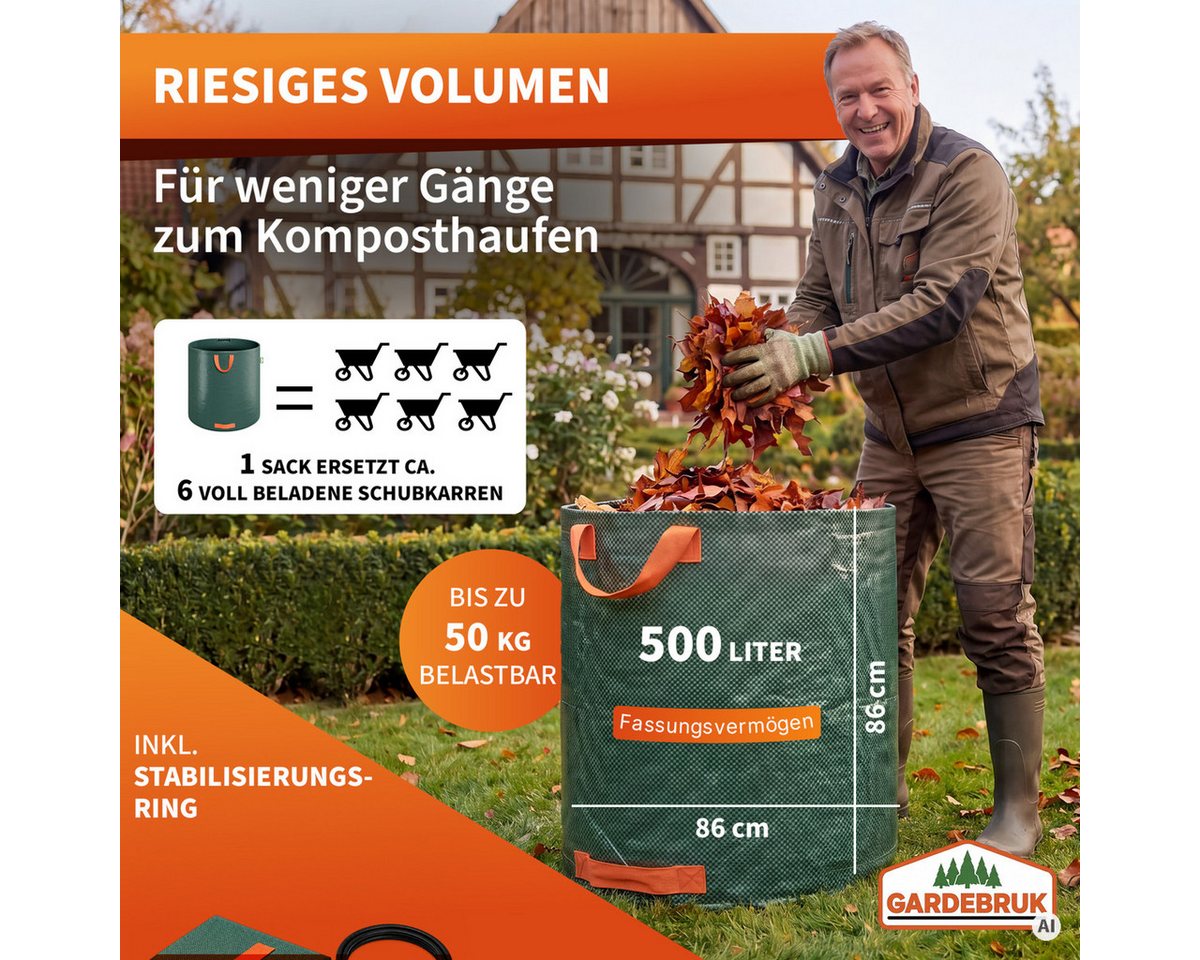 Gardebruk Gartensack, (2-tlg), Gartenabfallsack 2x500 Liter 50 kg Belastbarkeit stabil robust – Bild 5 von 5