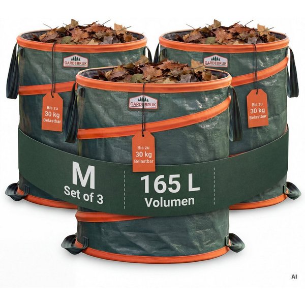 Gardebruk Gartensack, (3-tlg), Gartenabfallsack 3x165 Liter 30 kg Belastbarkeit stabil robust