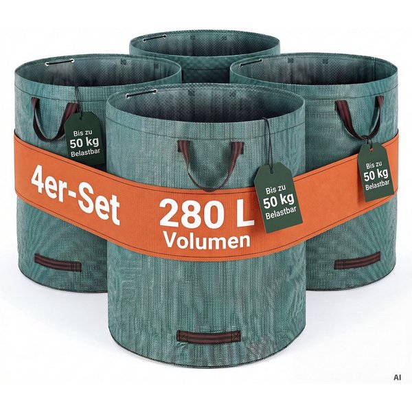Gardebruk Gartensack, Gartenabfallsack 4x280 Liter 50 kg Belastbarkeit stabil robust
