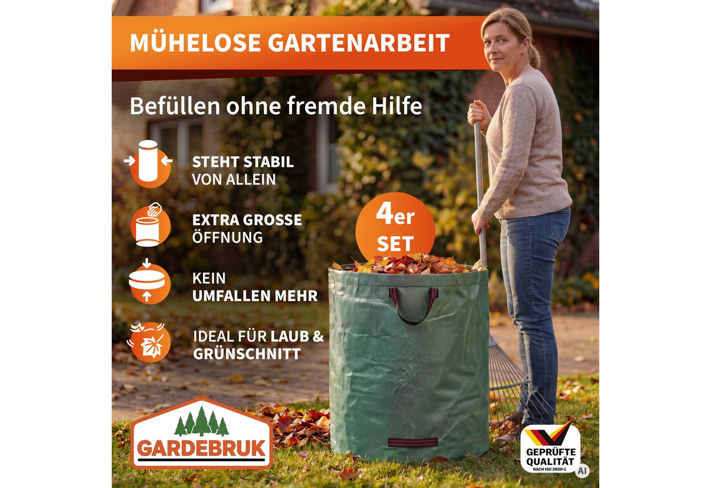 Gardebruk Gartensack, Gartenabfallsack 4x280 Liter 50 kg Belastbarkeit stabil robust – Bild 2 von 5