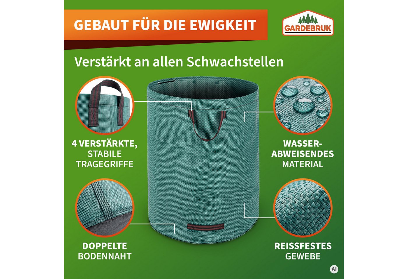 Gardebruk Gartensack, Gartenabfallsack 4x280 Liter 50 kg Belastbarkeit stabil robust – Bild 4 von 5