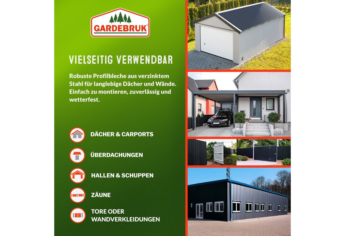 Gardebruk Gerätehaus, BxT: 46x129 cm, 24x Trapezblech 129cm x 46cm = 14m² verzinkt Profilblech Dachblech – Bild 3 von 5