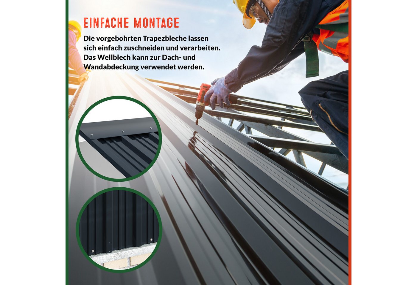 Gardebruk Gerätehaus, BxT: 46x129 cm, 24x Trapezblech 129cm x 46cm = 14m² verzinkt Profilblech Dachblech – Bild 4 von 5