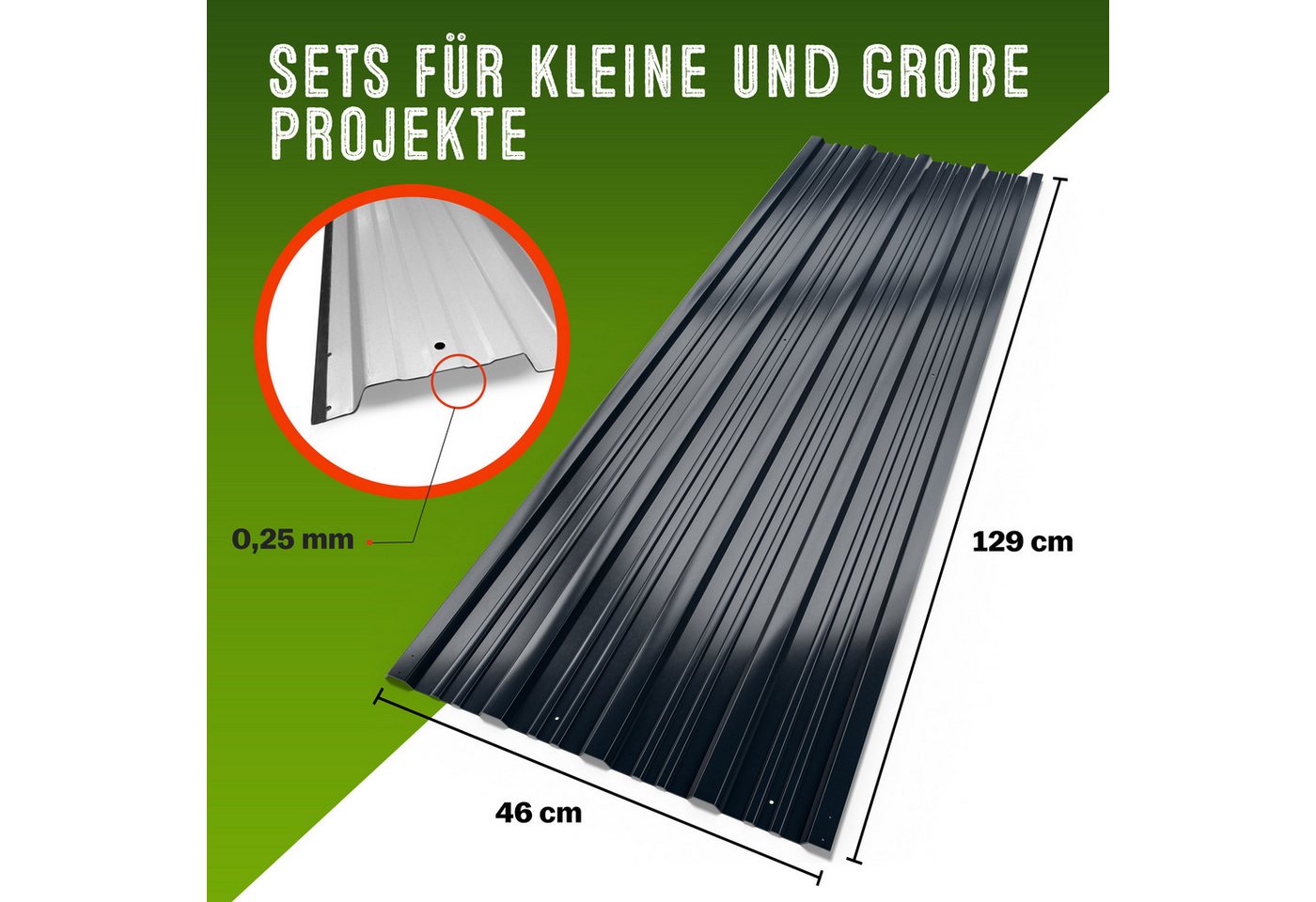 Gardebruk Gerätehaus, BxT: 46x129 cm, 24x Trapezblech 129cm x 46cm = 14m² verzinkt Profilblech Dachblech – Bild 5 von 5