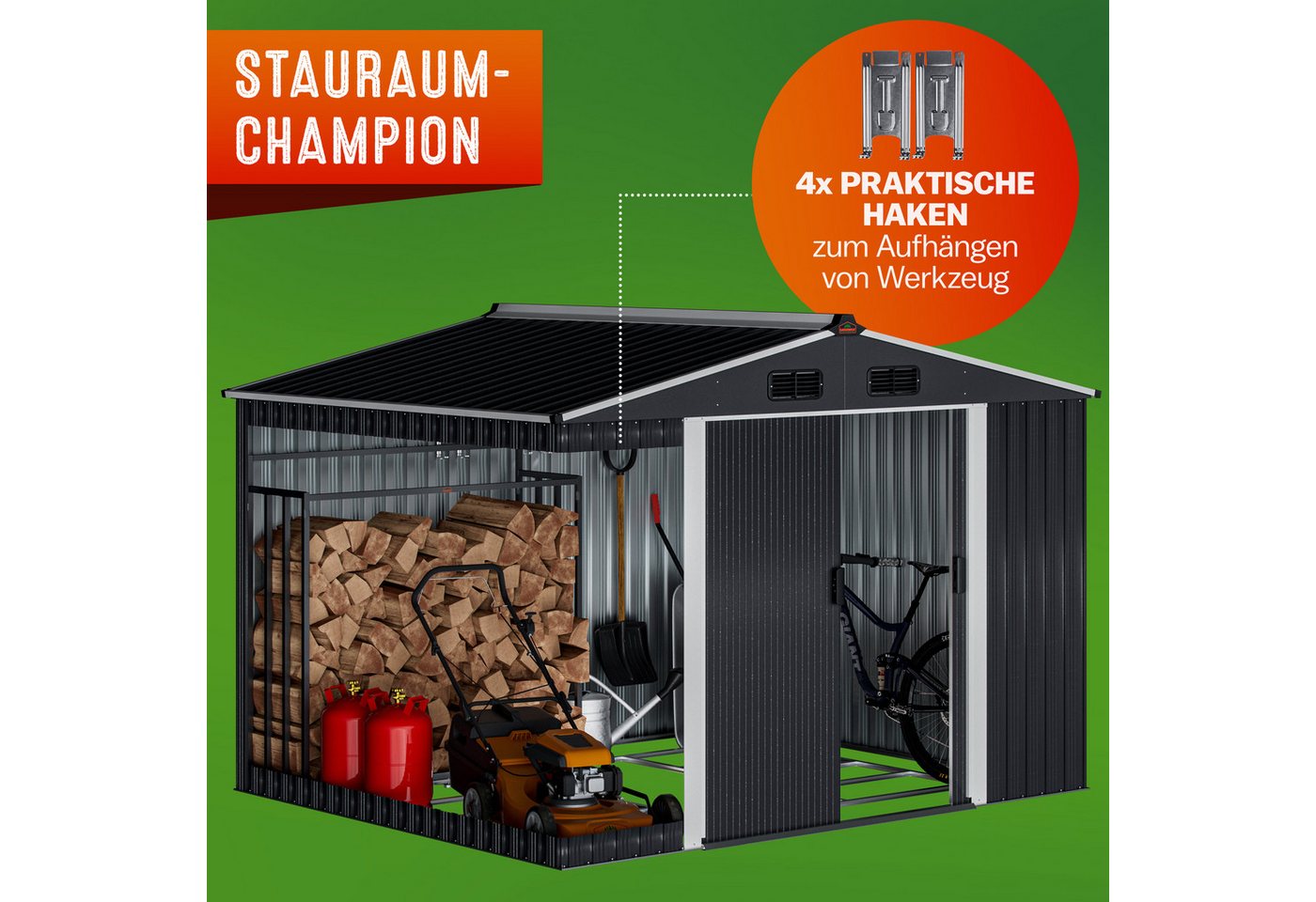 Gardebruk Gerätehaus, BxT: 205x260 cm, XXL Metall 5m² mit Fundament 260x205x180cm Schiebetür Metallic-Grau – Bild 2 von 5