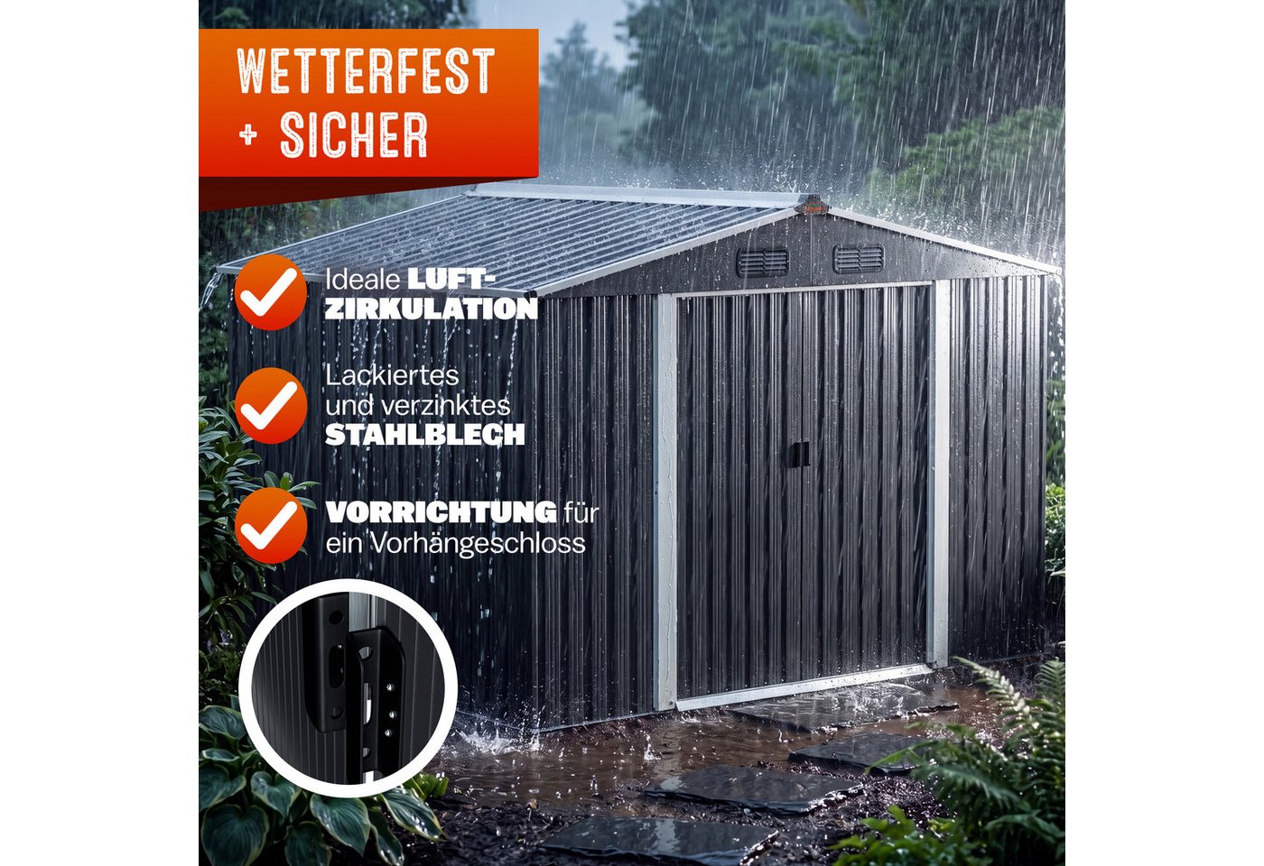 Gardebruk Gerätehaus, BxT: 205x260 cm, XXL Metall 5m² mit Fundament 260x205x180cm Schiebetür Metallic-Grau – Bild 3 von 5
