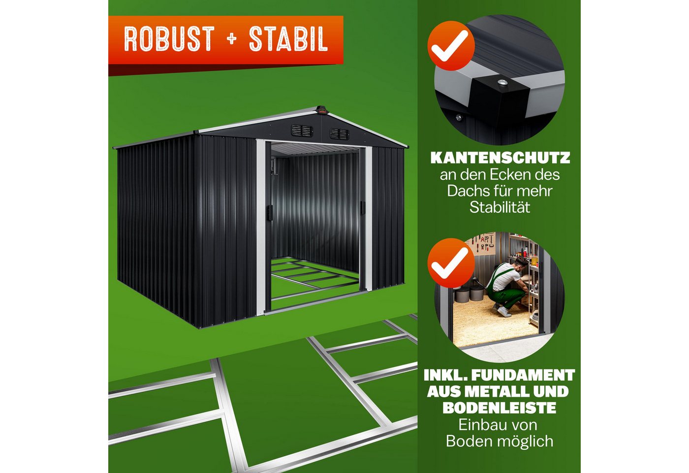 Gardebruk Gerätehaus, BxT: 205x260 cm, XXL Metall 5m² mit Fundament 260x205x180cm Schiebetür Metallic-Grau – Bild 4 von 5