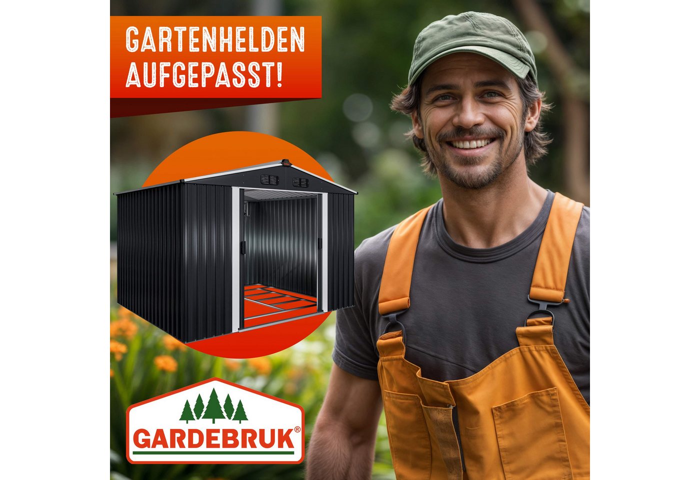 Gardebruk Gerätehaus, BxT: 205x260 cm, XXL Metall 5m² mit Fundament 260x205x180cm Schiebetür Metallic-Grau – Bild 5 von 5